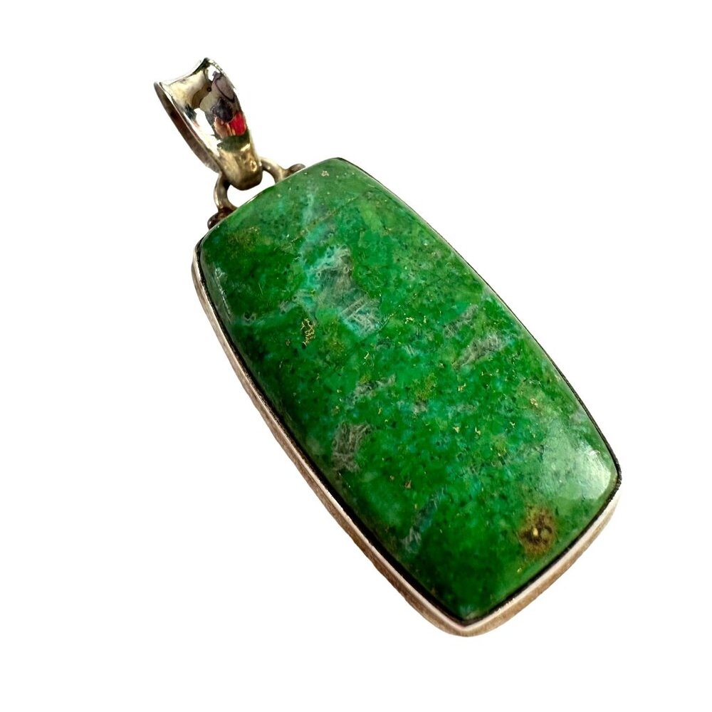 Sterling Silver Green Stone Rectangular Pendant - image 1